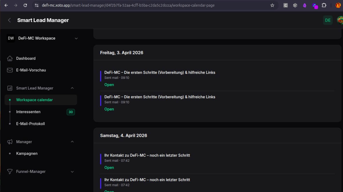 Workspace-Kalender (Dark Mode)