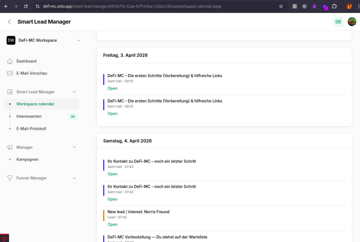 Workspace-Kalender (Light Mode)
