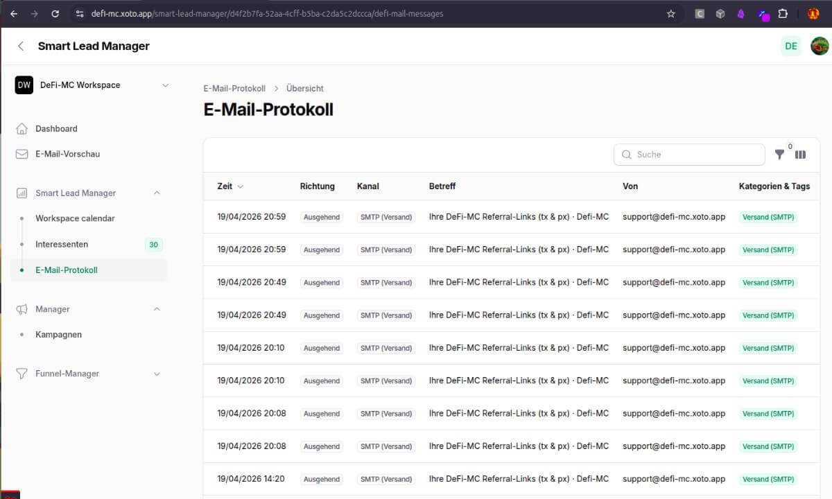 E-Mail-Protokoll mit Verlauf