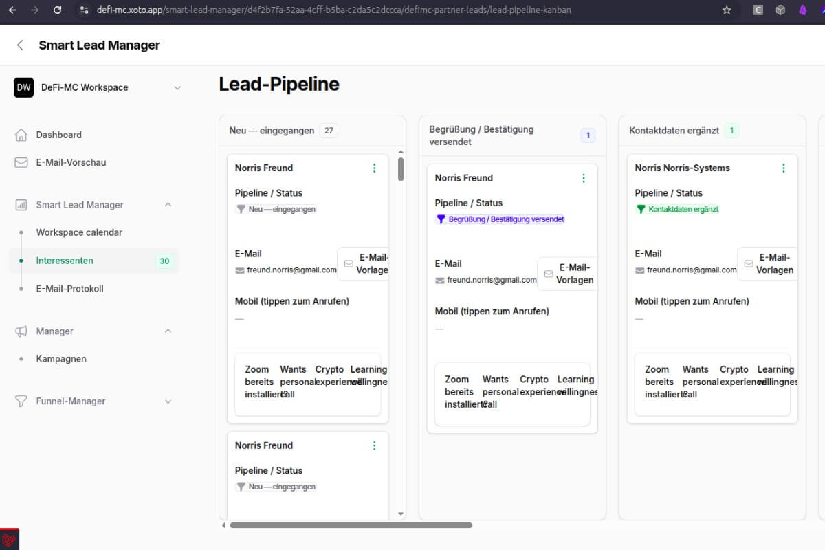 Lead-Pipeline im Kanban-View