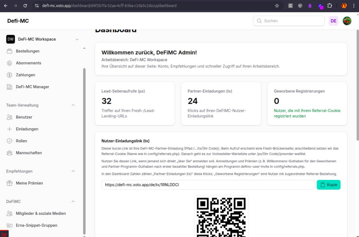 DeFi-MC User Dashboard